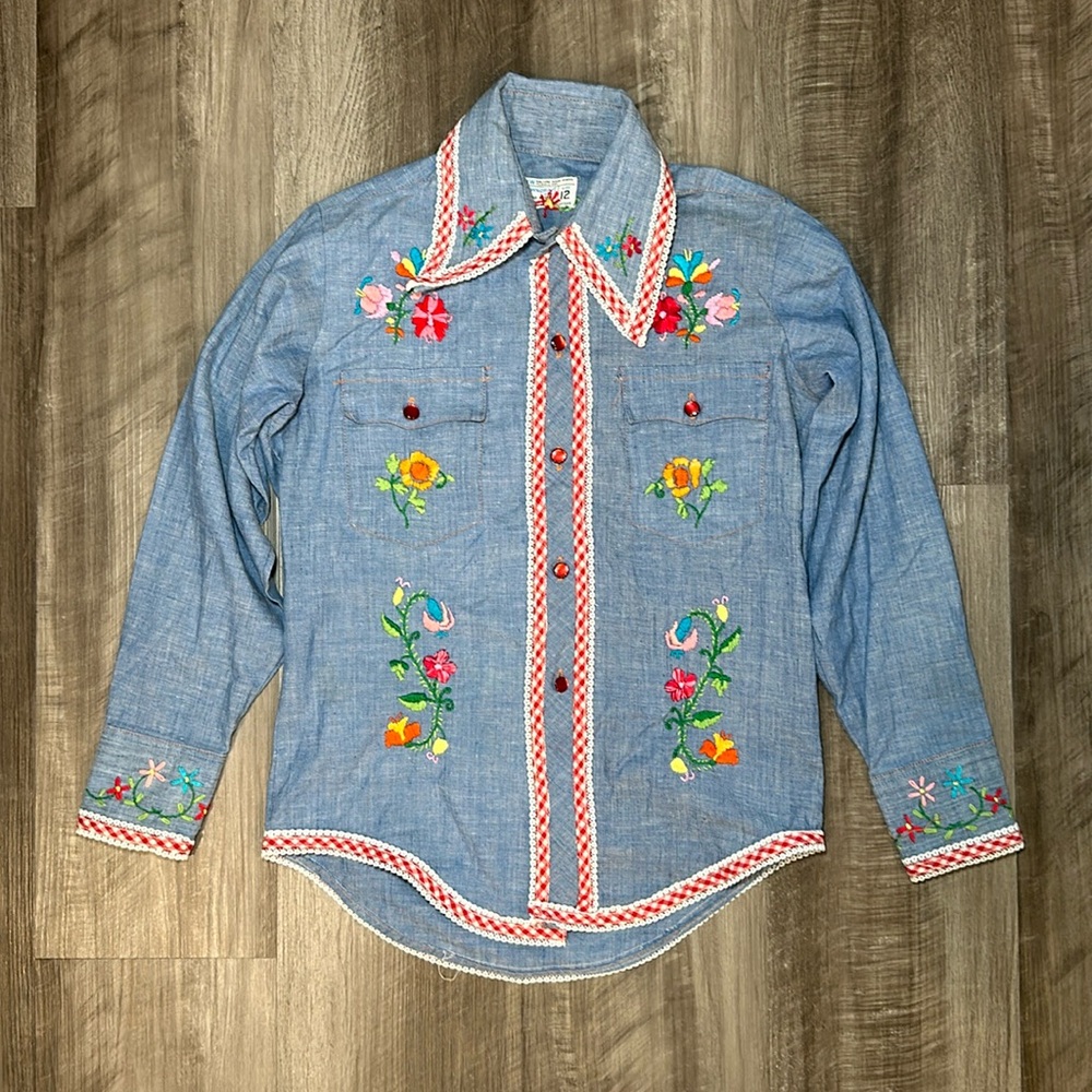 Towncraft Vintage Hand Embroidered Button Down - See Description for Sizing